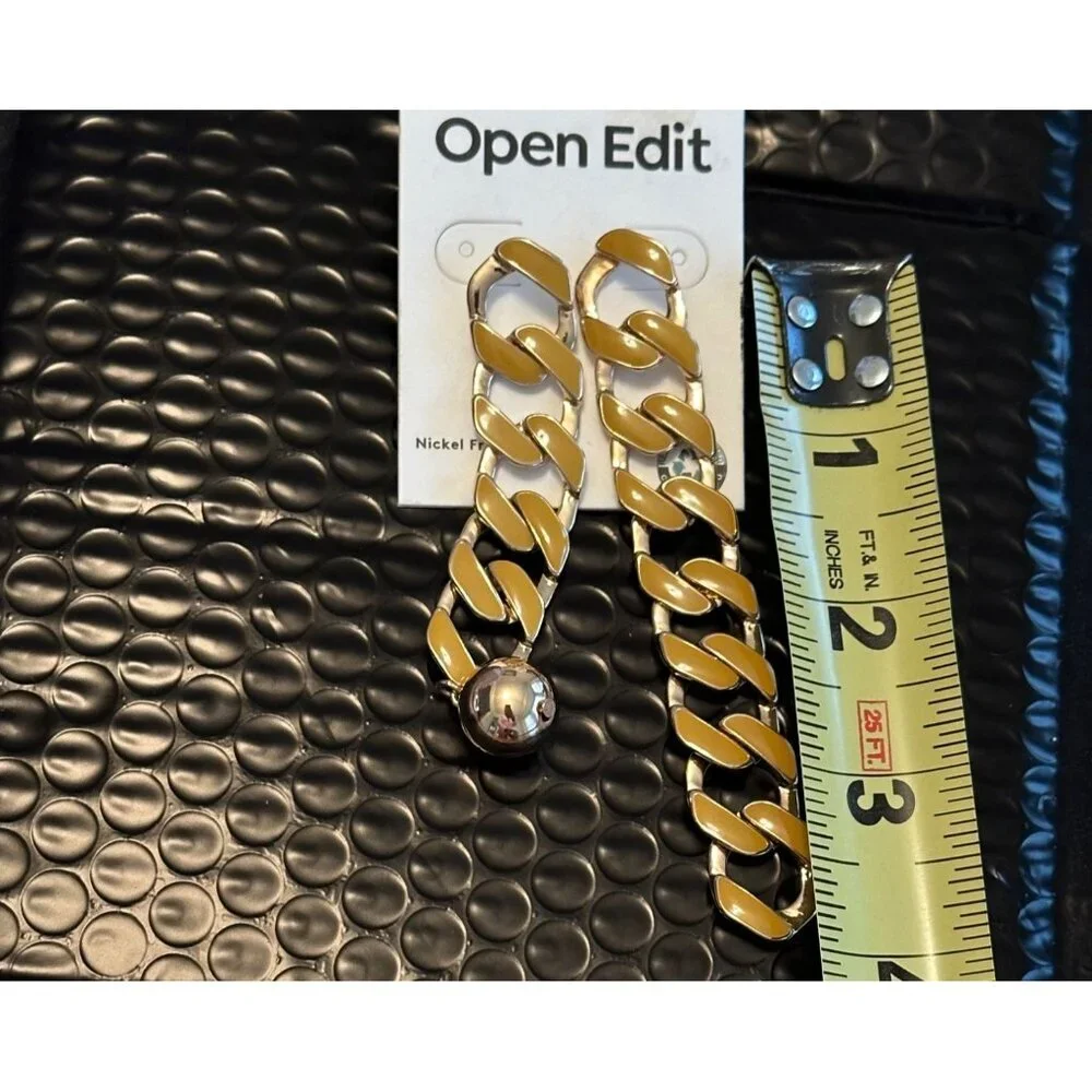 Open Edit Gold Chain Link Drop Style Asymmetrical Earrings Silver Ball Accent